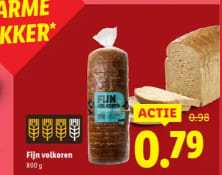 Fijn Volkoren brood heel (800g) voor €0,79 bij de Lidl