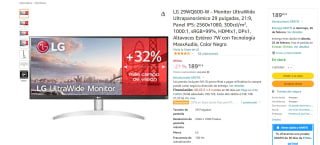 Monitor UltraWide LG 29WQ600-W de 29 pulgadas IPS 2560x1080 por solo 189€