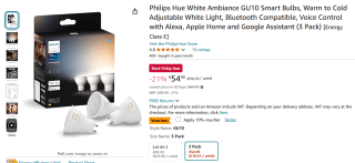 3-pack Philips Hue White Ambiance GU10 voor €49,49 bij Amazon