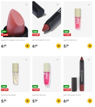 1+1 gratis op lippenstift en lipgloss bij Hema
