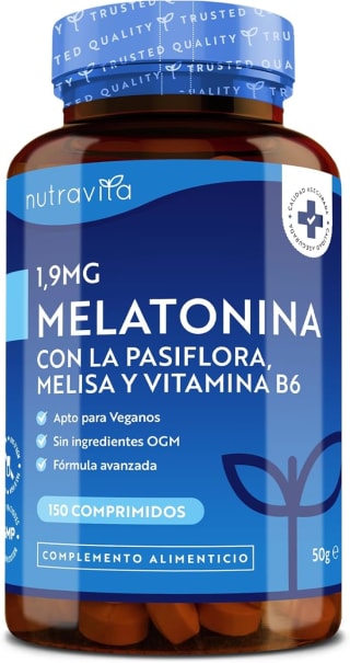 Melatonina pura, con flor de pasión, bálsamo de limón y vitamina B6, 150 cápsulas por 8,15€