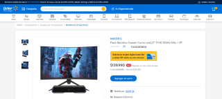 Pack Master-G Monitor Gamer Curvo Led 27" Fhd 165Hz 1Ms + BT por $139.990