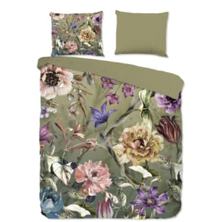 Nora - Groen Dekbedovertrek Katoen-satijn 200x200/220 voor €14,99 bij Dekbeddiscounter