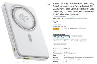 Baseus Magsafe Powerbank, 10000 mAh, draadloze powerbank voor €29,99 bij Amazon