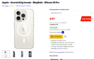 Apple - doorzichtig hoesje - MagSafe - iPhone 15 Pro voor €27,54 bij Bol