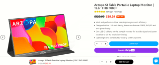 Draagbare Monitor, ARZOPA 15.6 Inch voor €66 bij Arzopa