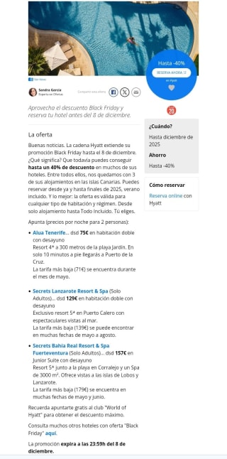 Hoteles Canarias Black Friday hasta -40% de Descuento.