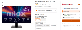 Monitor Nilox NXM27FHD11 27" LED IPS FullHD 75Hz por 93,99€