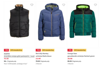 20% extra kassakorting op kinderjassen in de sale tot 70% bij Wehkamp