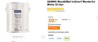 10 Liter GAMMA Wood&Wall krijtverf Wonderful White voor €30 bij de Gamma