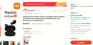 Xiaomi Redmi Airdots 2 draadloze oordopjes zwart voor €9,66 bij Aliexpress