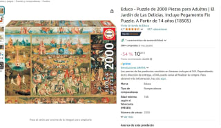 Educa Puzzle de 2000 Piezas para Adultos El Jardín de Las Delicia Incluye Pegamento por solo 10,41€