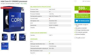 Intel Core i9 13900KS processor voor €599 bij Megekko