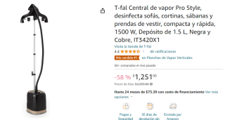 Central de Vapor T-Fal 1500W 1.5L por $1,251 en Amazon