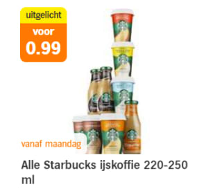 Alle Starbucks ijskoffie 220-250 ml voor €0,99 bij de AH