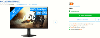 AOC AGON PRO AG276QZD - OLED-beeldscherm voor €600 bij Coolblue