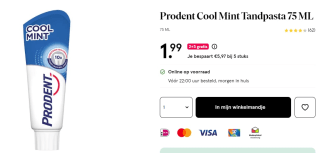 5x 75 ml Prodent Cool Mint tandpasta voor €3,98 bij Etos