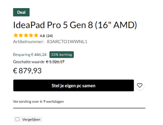Lenovo IdeaPad Pro 5 Gen 8 (16" AMD) voor €879,93 bij Lenovo