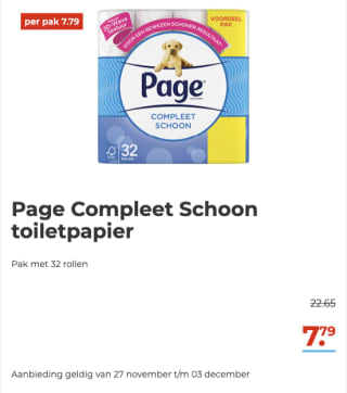 Page compleet schoon toiletpapier 32 rollen voor 7,79 euro