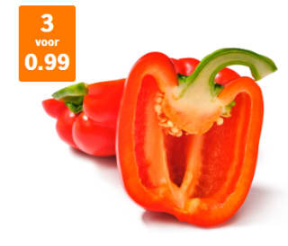 Hollandse Rode Paprika's 3 stuks voor €0,99 bij de AH