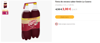 2 Tintos de verano sabor limón La Casera por 3€