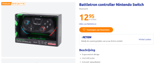 Battletron Draadloze Nintendo Switch Controller - Zwart voor €12,95 bij de Action