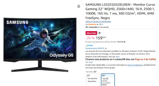 Samsung LS32CG552EUXEN Monitor Curvo Gaming 32'' WQHD, 165 Hz, 1 ms por 159,20€