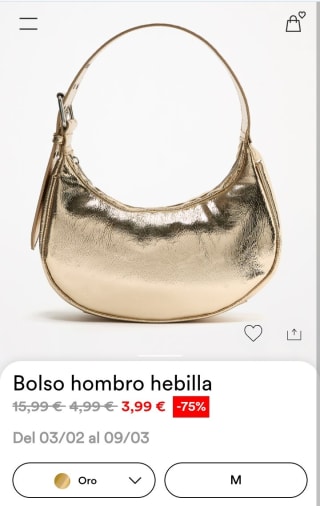 Bolso hombro hebilla dorado por 3,99€.