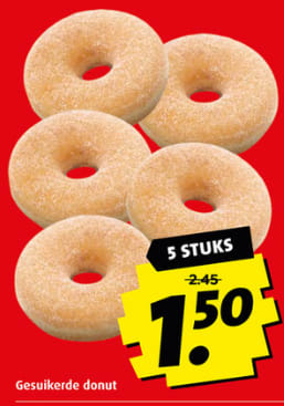 5 gesuikerde donuts voor €1,50 bij Boni