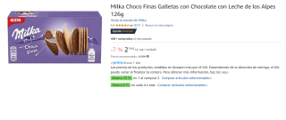 4 Paquetes de Galletas Milka Choco Finas con Chocolate Leche de los Alpes 126g por 4.7€
