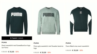 Diverse PUMA sweatshirt voor €29,75 dmv code bij Secret Sales