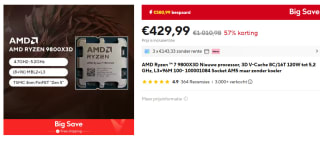 AMDAMD AM5 Ryzen 7 9800X3D Tray 4,7 GHz MAX 5.2GHz 120W 104MB voor €429,99 bij AliExpress