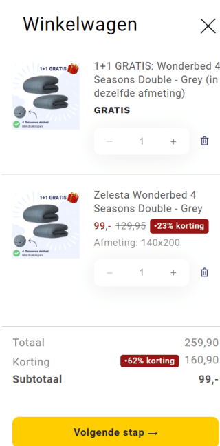 1+ 1 gratis op Zelesta Wonderbed 4-seizoenen dekbed bij Zelesta