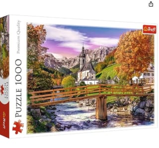 Puzzle de 1000 piezas marca Trefl, Bavaria en otoño, Puente Río, Iglesia, Vista a Las montañas por 7,99€