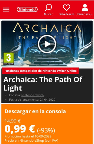 Archaica: The Path Of Light Nintendo Switch por 0,99€.9