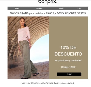 10% descuento pantalones y camisetas en Bonprix