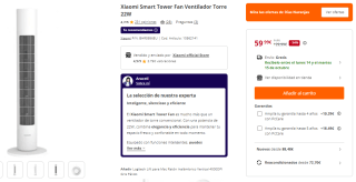 Xiaomi Smart Tower Fan Ventilador Torre 22W por 59,99€