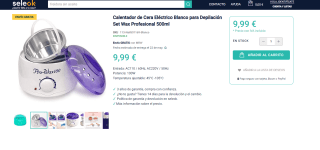 Calentador de Cera Eléctrico color Blanco para Depilación Set Wax Profesional 500ml por 9,99€