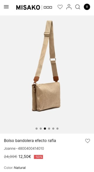 Bolso Bandolera efecto rafia por 12,50€.