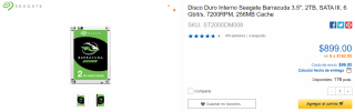 Disco Interno 2TB Seagate Barracuda por $899 en CyberPuerta