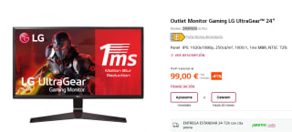 Monitor Gaming LG UltraGear 24 pulgadas 1MS, IPS FHD por 94,05€