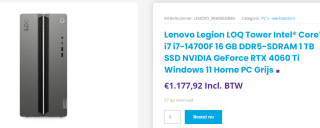 Lenovo LOQ Tower 17IRR9 90X0 - Towermodel voor €1.177,92
