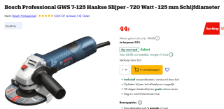 Bosch GWS 7-125 Haakse slijper - 720W - 125mm voor €44 bij Bol