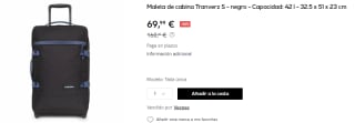 Maleta de cabina Tranverz S Eastpak de 42L por 69.99€