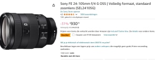 Sony FE 24–105 mm F4 G OSS-lens - SEL24105G voor €804,56 bij Amazon