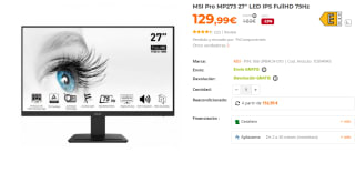Monitor MSI Pro MP273 27" LED IPS FullHD 75Hz por 129.99€