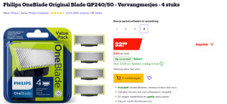 Philips OneBlade Original Blade QP240/50 - Vervangmesjes - 4 stuks voor €32,99 bij Bol.com
