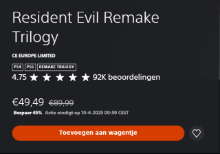 Resident Evil Remake Trilogy voor €49,49 in de Playstation Store