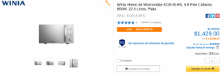 Horno de Microondas Winia KOS-81HS por $1,429 en CyberPuerta