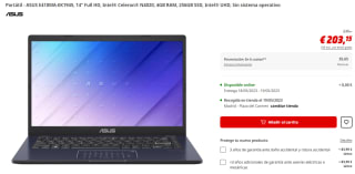 Ordenador Portátil - ASUS E410MA-EK1945, 14" Full HD, Intel® Celeron® N4020, 4GB RAM, 256 GB SSD, Intel® UHD, Sin sistema operativo por 203.15€